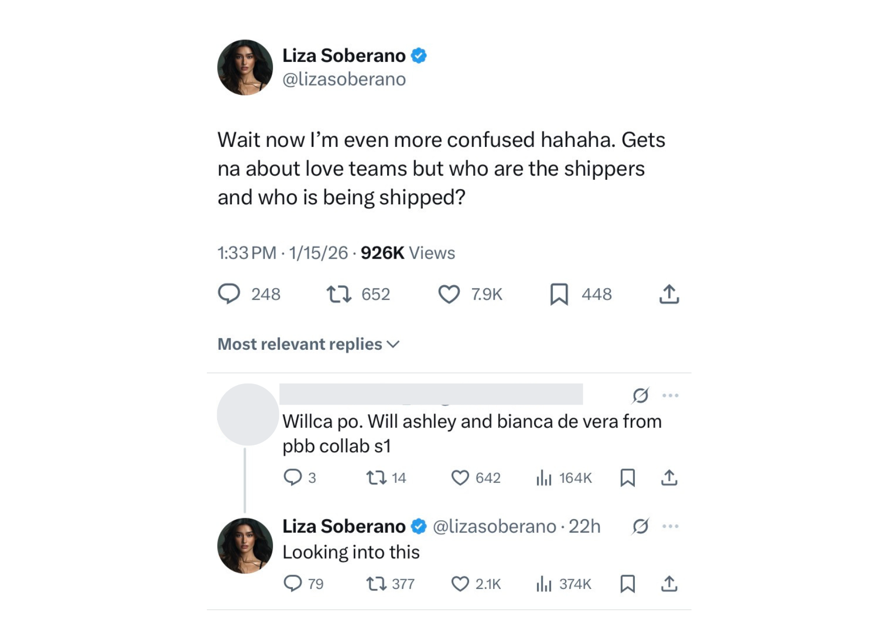 screenshot under Liza Soberano's tweet